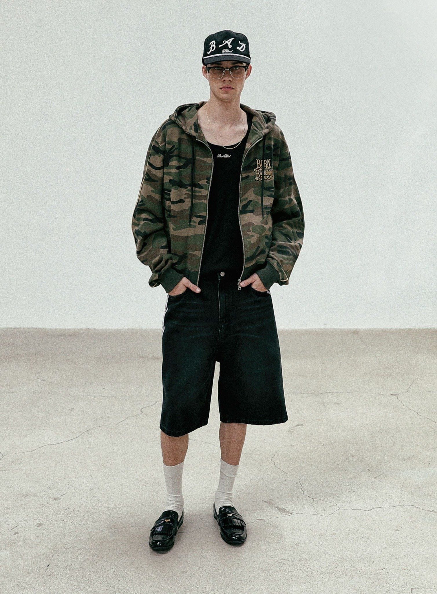  Áo Khoác [Unisex] Badblood - [w-hde24-027] Camo Hooded ZipUp Military 