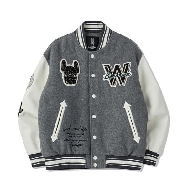 Áo Khoác Bomber LifeWork Hipdog Applique Varsity Jacket Gray - LW234JP120