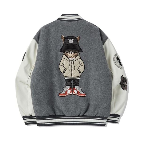 Áo Khoác Bomber LifeWork Hipdog Applique Varsity Jacket Gray - LW234JP120