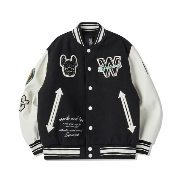 Áo Khoác Bomber LifeWork Hipdog Applique Varsity Jacket Black - LW234JP120