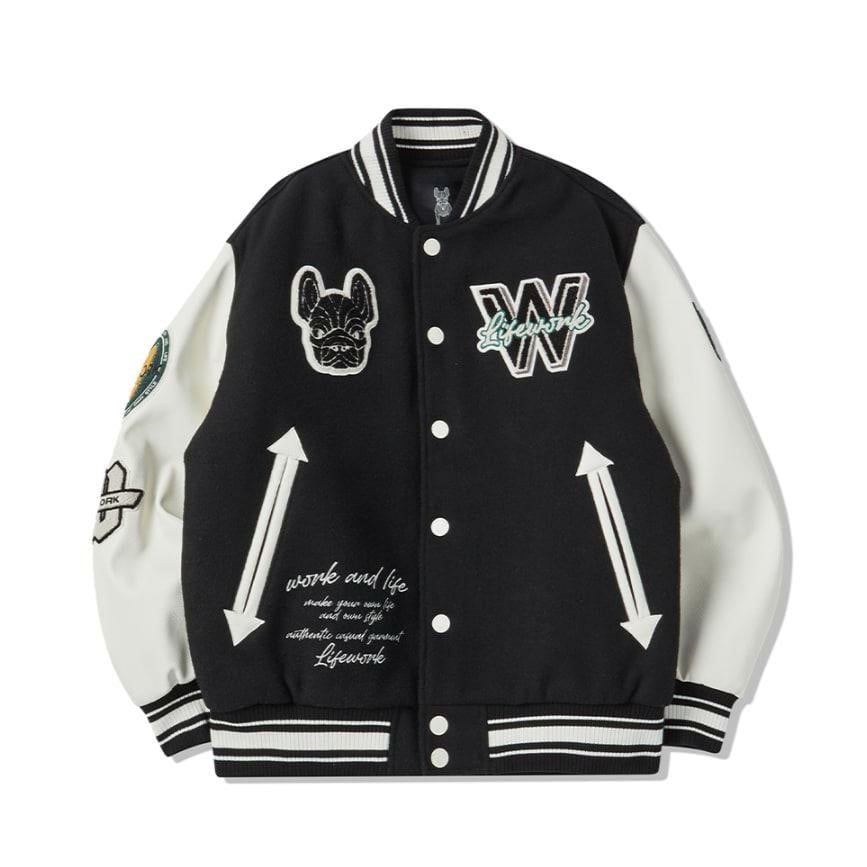  Áo Khoác Bomber LifeWork Hipdog Applique Varsity Jacket Black - LW234JP120 