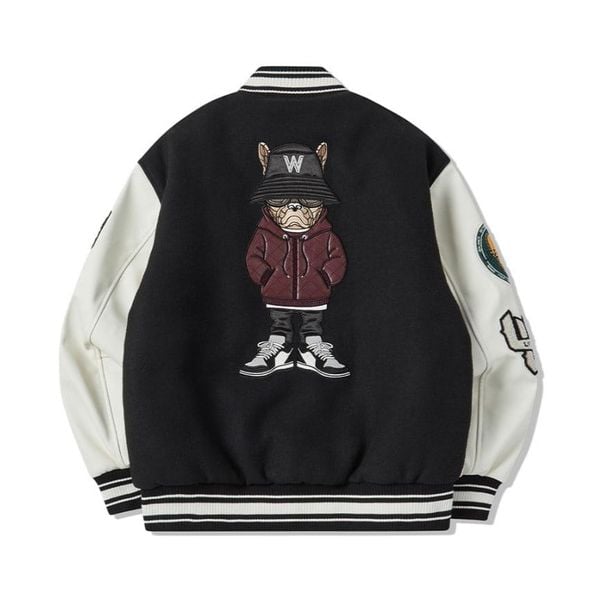 Áo Khoác Bomber LifeWork Hipdog Applique Varsity Jacket Black - LW234JP120