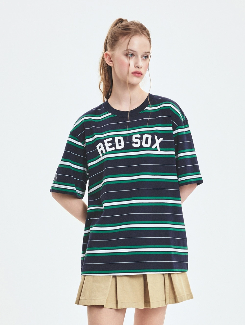  Áo thun MLB [Unisex] Varsity Stripe Overfit Boston Red Sox Navy - 3ATSV0353-43NYS 