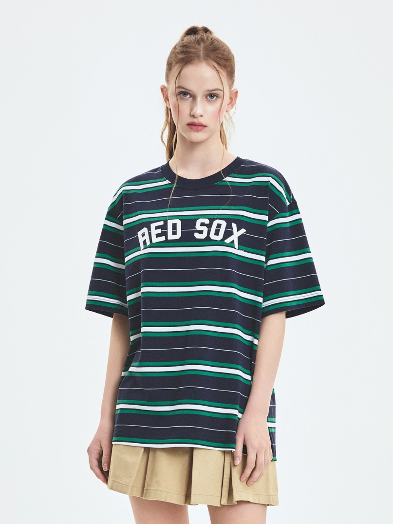  Áo thun MLB [Unisex] Varsity Stripe Overfit Boston Red Sox Navy - 3ATSV0353-43NYS 