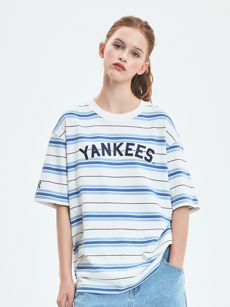  Áo thun MLB [Unisex] Varsity Stripe Overfit NY Yankees Ivory - 3ATSV0353-50IVS 