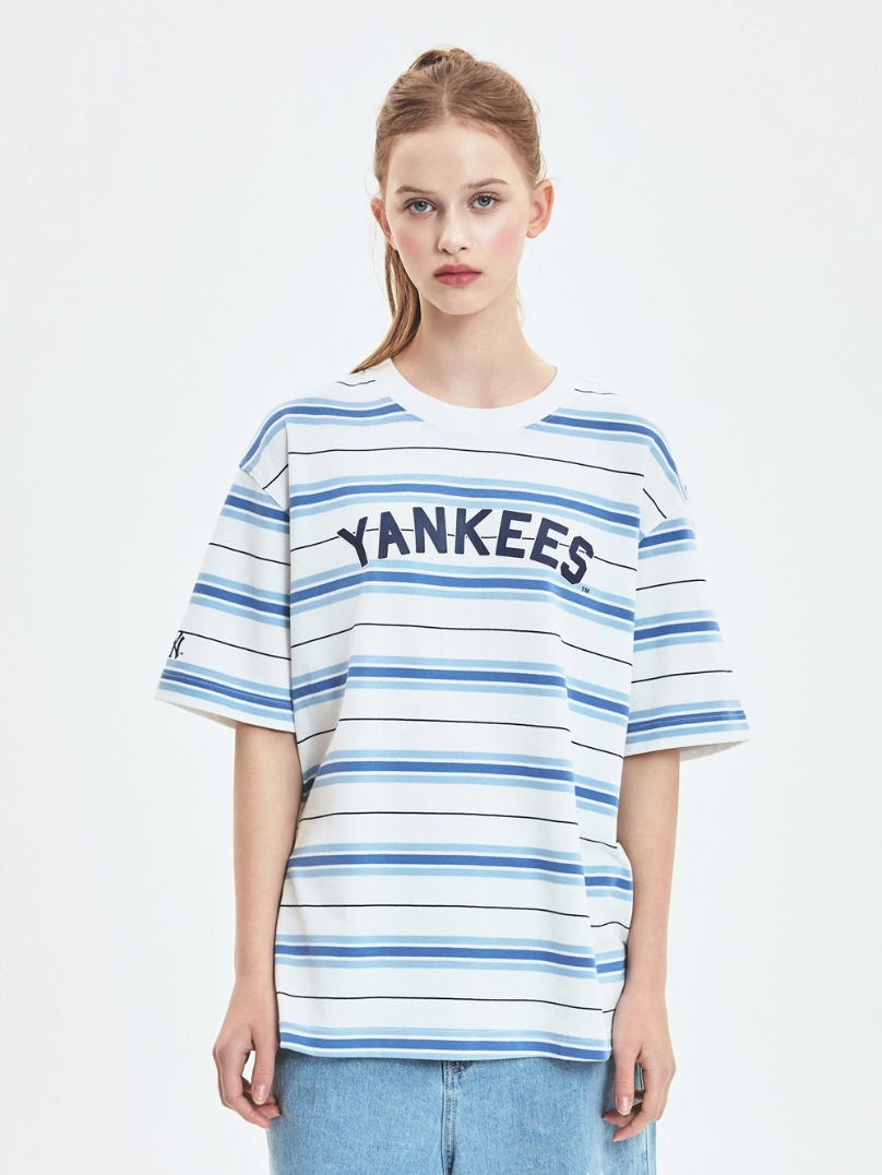 Áo thun MLB [Unisex] Varsity Stripe Overfit NY Yankees Ivory - 3ATSV0353-50IVS 