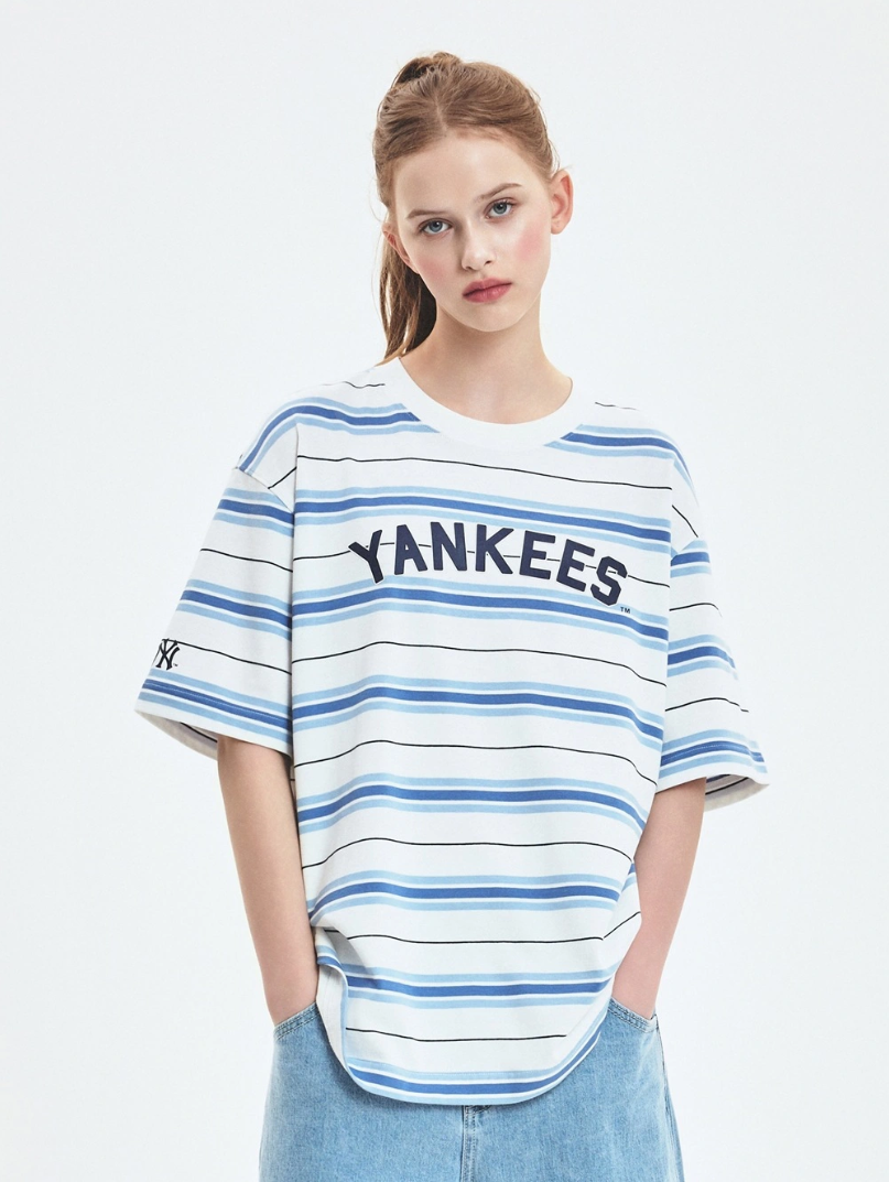  Áo thun MLB [Unisex] Varsity Stripe Overfit NY Yankees Ivory - 3ATSV0353-50IVS 