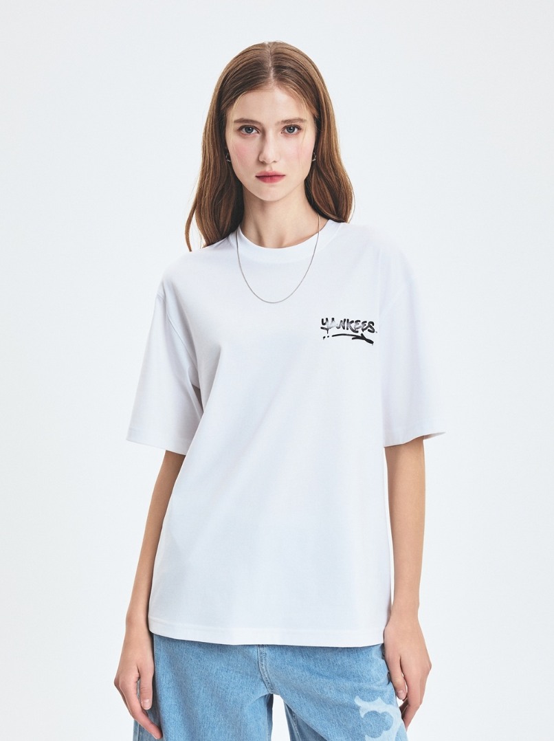  Áo thun MLB [Unisex] Basic Street Logo Overfit New York Yankees White - 3ATSB5153-50WHS 