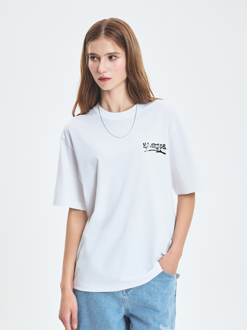  Áo thun MLB [Unisex] Basic Street Logo Overfit New York Yankees White - 3ATSB5153-50WHS 
