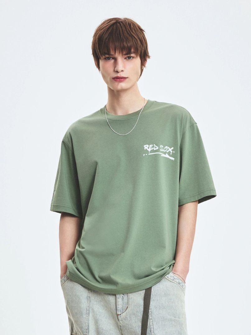  Áo thun MLB [Unisex] Basic Street Logo Overfit Boston Red Sox Khaki - 3ATSB5153-43KAP 