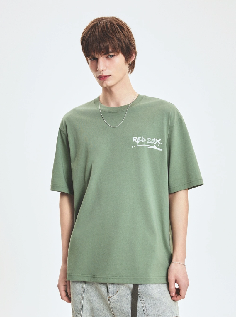  Áo thun MLB [Unisex] Basic Street Logo Overfit Boston Red Sox Khaki - 3ATSB5153-43KAP 