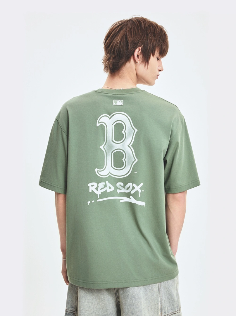  Áo thun MLB [Unisex] Basic Street Logo Overfit Boston Red Sox Khaki - 3ATSB5153-43KAP 