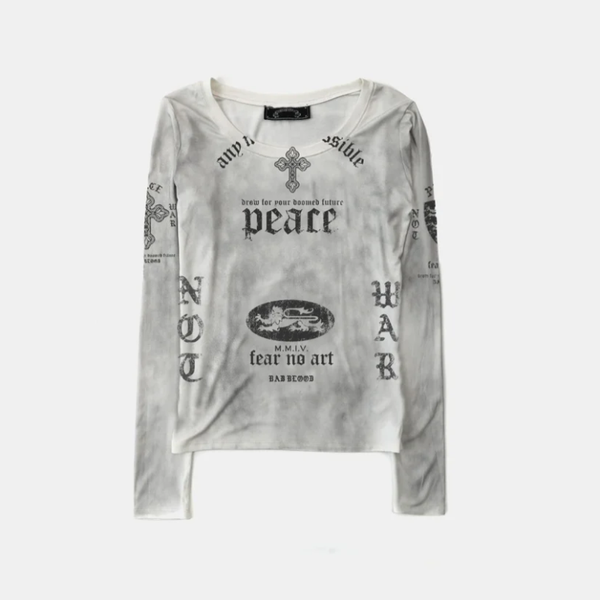 Áo Thun Dài Tay [Unisex] Badblood - [w-tee25-146] PEACE NOT WAR Dusty White
