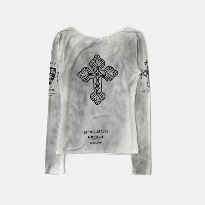  Áo Thun Dài Tay [Unisex] Badblood - [w-tee25-146] PEACE NOT WAR Dusty White 