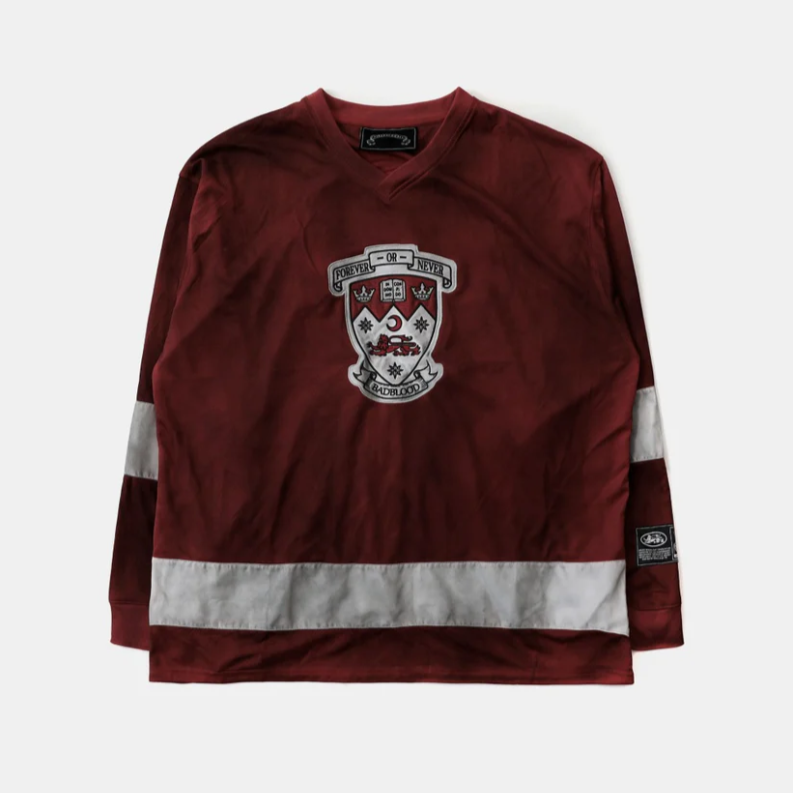  Áo Thun Dài Tay [Unisex] Badblood - [w-tee25-162] Shield M Contrast V-Neck Jersey Red 