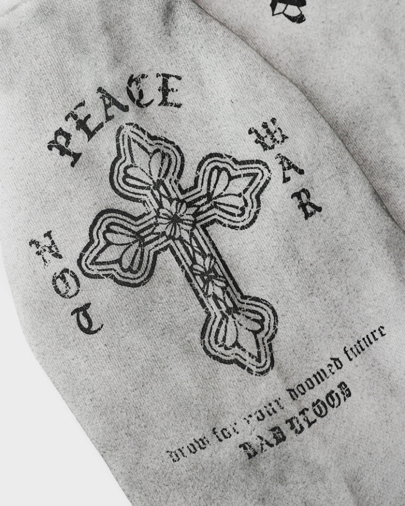  Áo Khoác [Unisex] Badblood - [w-hde25-043] PEACE NOT WAR Hooded Zip-Up Dusty White 