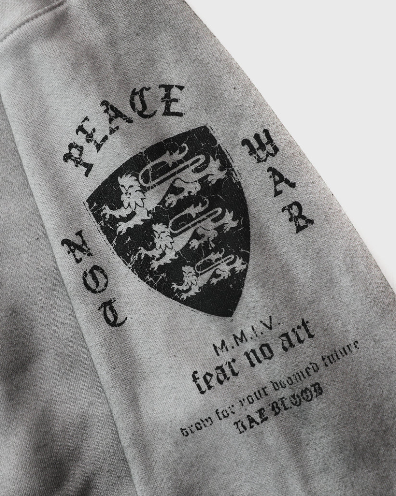  Áo Khoác [Unisex] Badblood - [w-hde25-043] PEACE NOT WAR Hooded Zip-Up Dusty White 