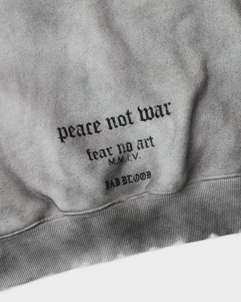  Áo Khoác [Unisex] Badblood - [w-hde25-043] PEACE NOT WAR Hooded Zip-Up Dusty White 