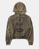  Áo Khoác [Unisex] Badblood - [w-hde25-044] PEACE NOT WAR Hooded Zip-Up Dusty Beige 