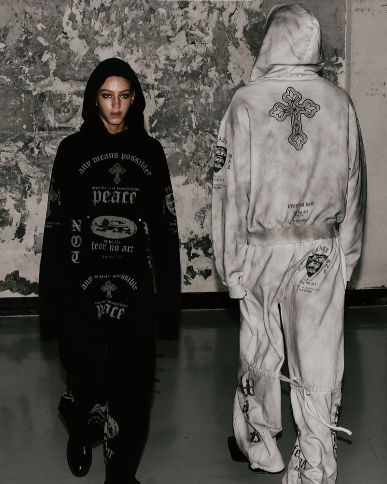  Áo Khoác [Unisex] Badblood - [w-hde25-045] PEACE NOT WAR Hooded Zip-Up Dusty Black 