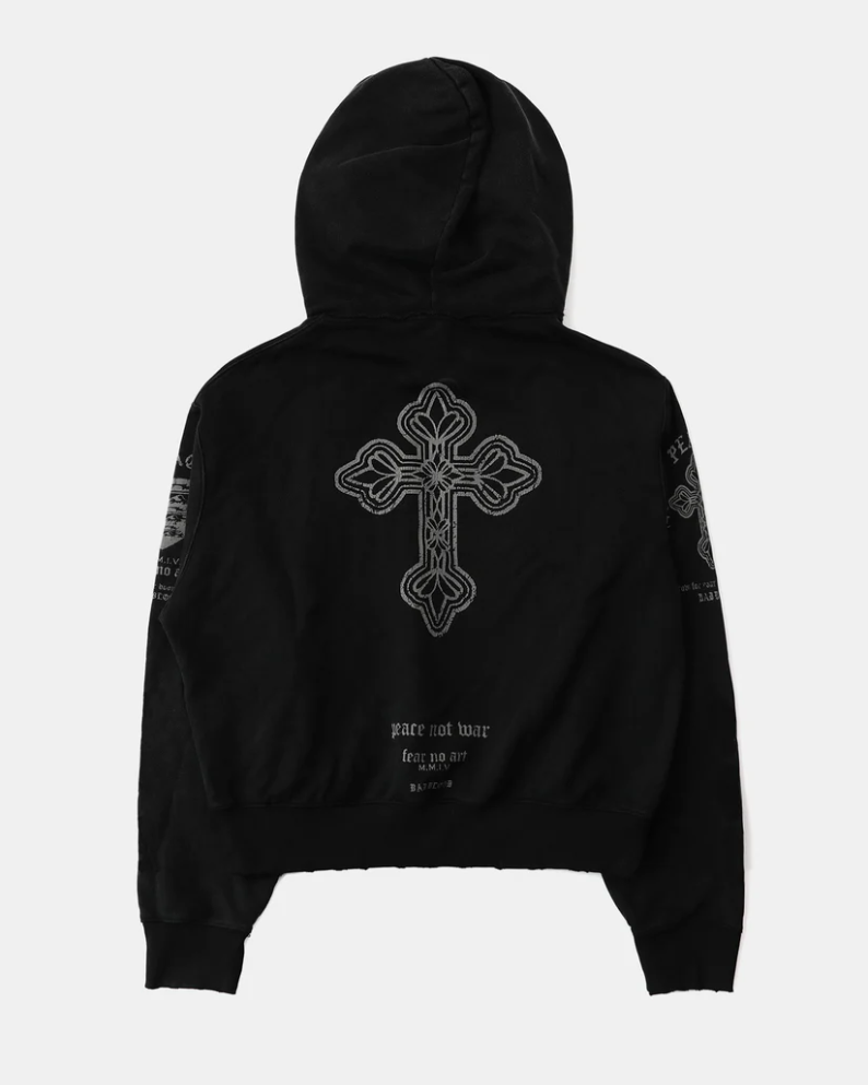  Áo Khoác [Unisex] Badblood - [w-hde25-045] PEACE NOT WAR Hooded Zip-Up Dusty Black 