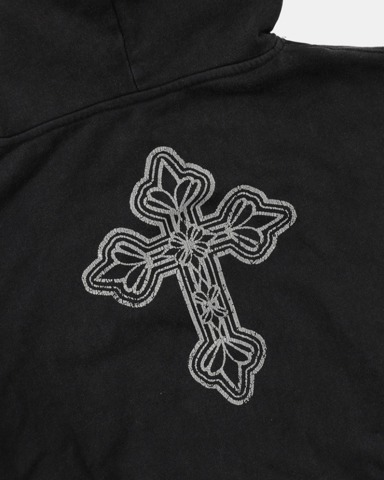  Áo Khoác [Unisex] Badblood - [w-hde25-045] PEACE NOT WAR Hooded Zip-Up Dusty Black 