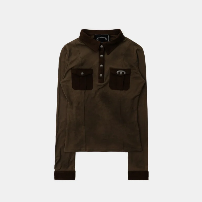  Áo Thun Polo Dài Tay [Unisex] Badblood - [w-tee25-185] Vintage Jersey Brown 