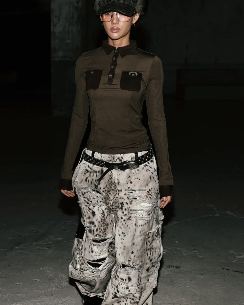  Áo Thun Polo Dài Tay [Unisex] Badblood - [w-tee25-185] Vintage Jersey Brown 