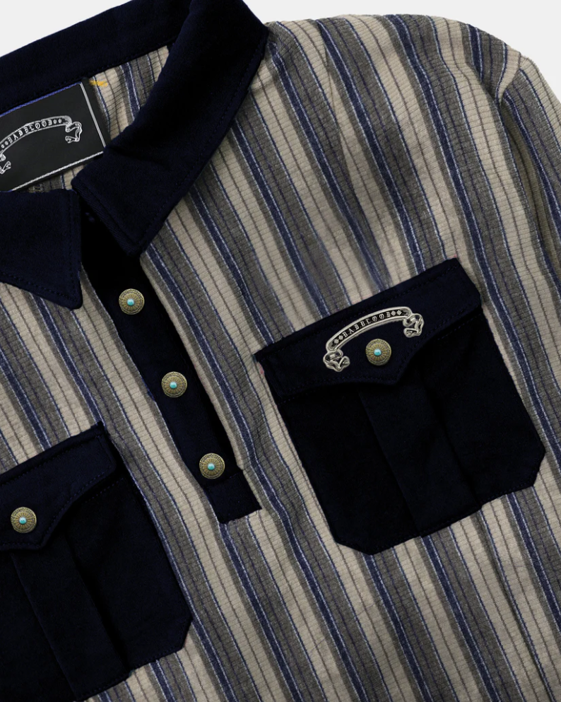  Áo Thun Polo Dài Tay [Unisex] Badblood - [w-tee25-187] Vintage Jersey Blue 