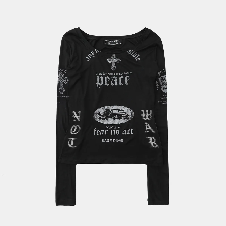  Áo Thun Dài Tay [Unisex] Badblood - [w-tee25-148] PEACE NOT WAR Dusty Black 