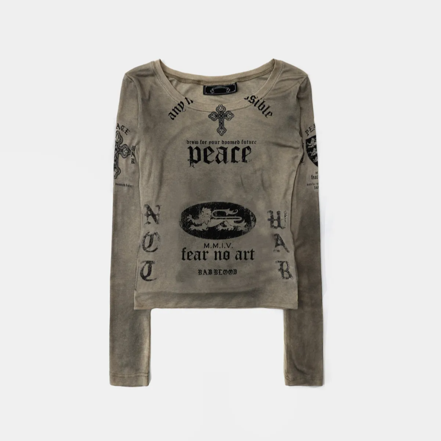  Áo Thun Dài Tay [Unisex] Badblood - [w-tee25-147] PEACE NOT WAR Dusty Beige 
