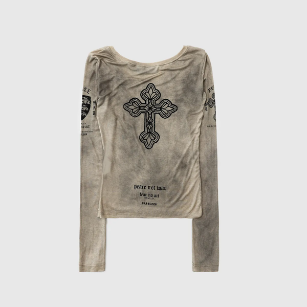 Áo Thun Dài Tay [Unisex] Badblood - [w-tee25-147] PEACE NOT WAR Dusty Beige