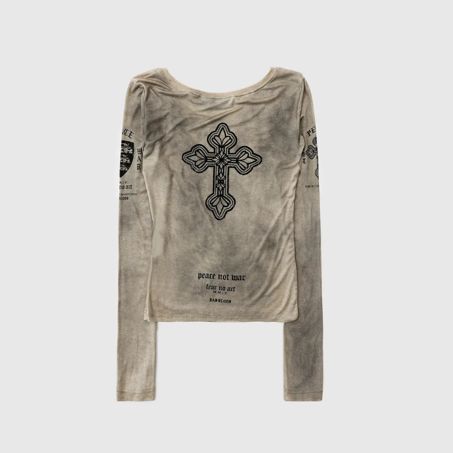  Áo Thun Dài Tay [Unisex] Badblood - [w-tee25-147] PEACE NOT WAR Dusty Beige 