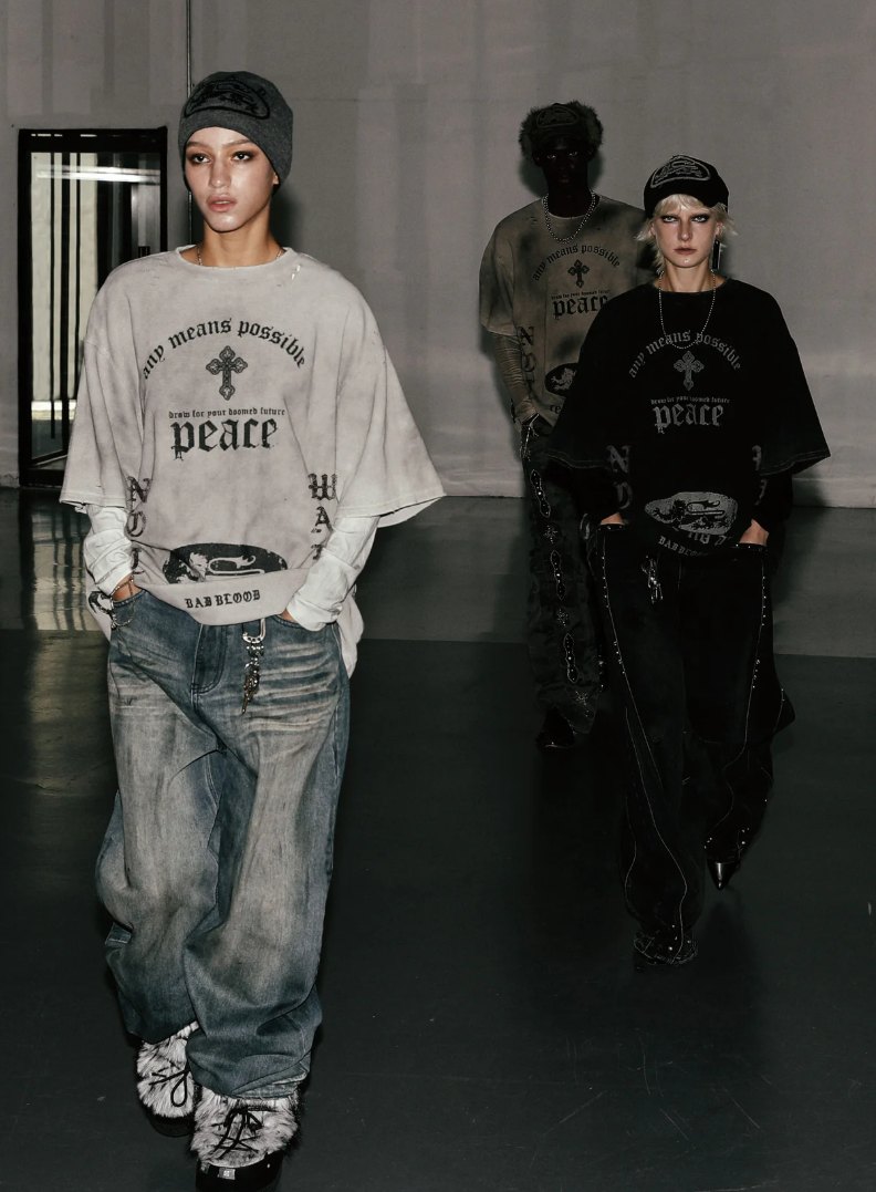  Áo Thun [Unisex] Badblood - [w-tee25-149] PEACE NOT WAR Dusty White 
