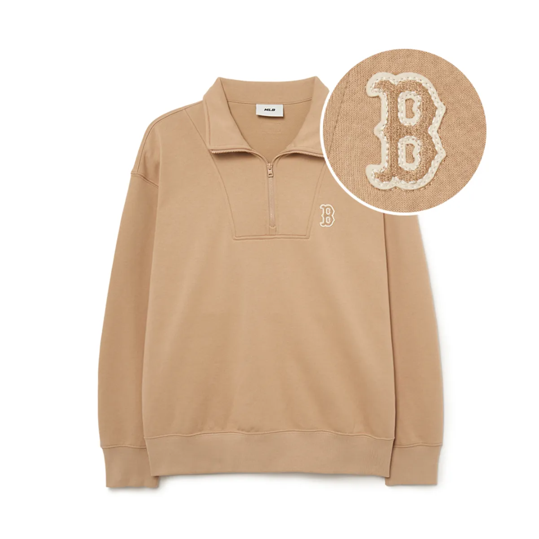  Áo Sweater MLB Korea - Basic Small Logo Half-Zip Oversized Boston Beige - 3AMTB0534-43BGS 