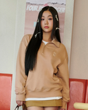  Áo Sweater MLB Korea - Basic Small Logo Half-Zip Oversized Boston Beige - 3AMTB0534-43BGS 