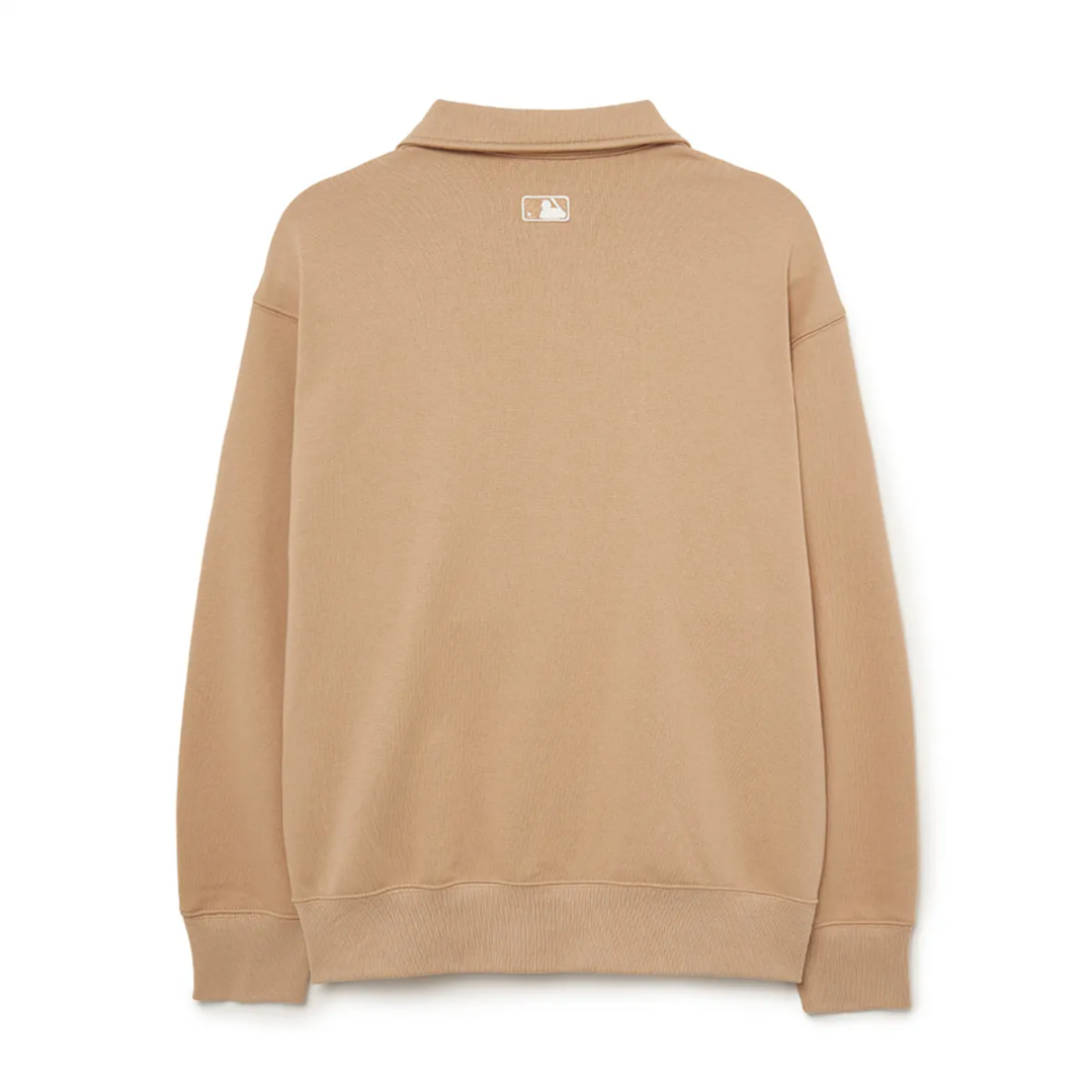  Áo Sweater MLB Korea - Basic Small Logo Half-Zip Oversized Boston Beige - 3AMTB0534-43BGS 