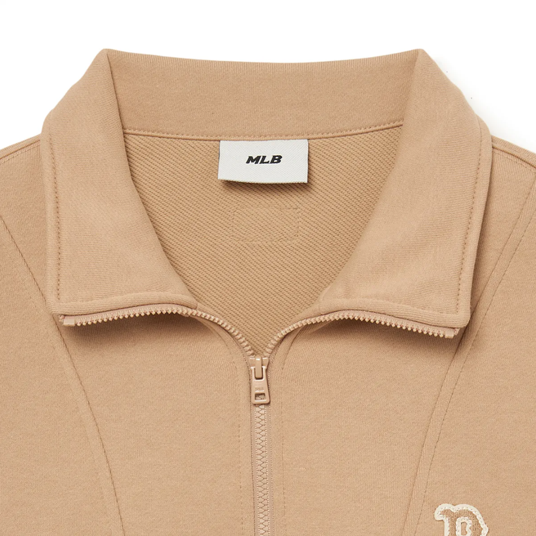  Áo Sweater MLB Korea - Basic Small Logo Half-Zip Oversized Boston Beige - 3AMTB0534-43BGS 