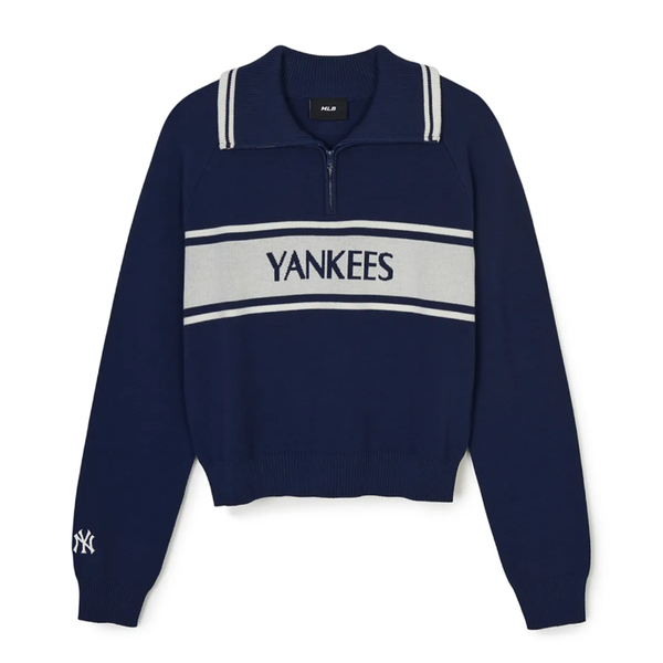 Áo Sweater MLB [Nữ] - Sporty Varsity Half-Zip Sweater NY Navy - 3FKPV0344-50NYL