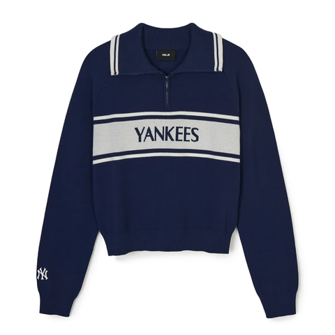 Áo Sweater MLB [Nữ] - Sporty Varsity Half-Zip Sweater NY Navy - 3FKPV0344-50NYL