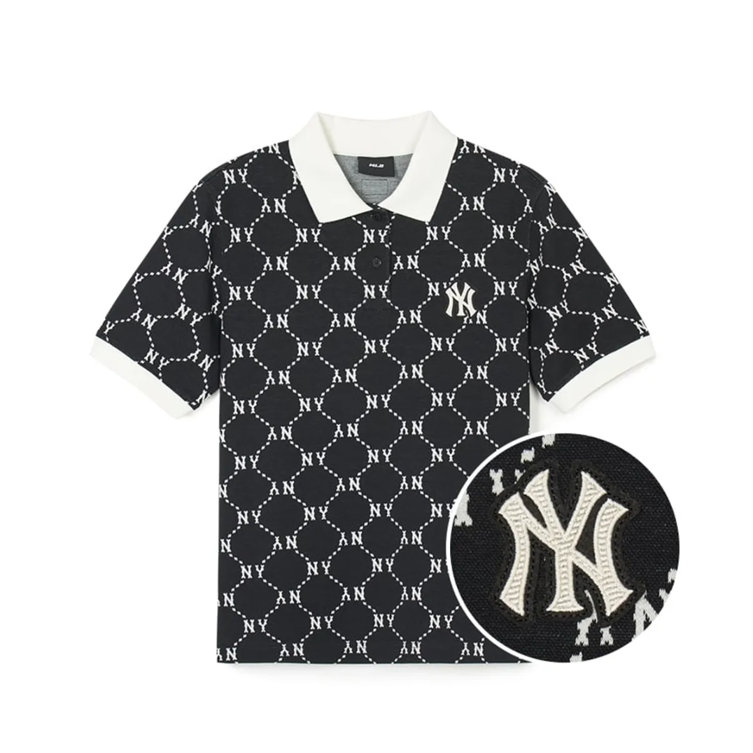  Áo Polo MLB [Nữ] - Diamond Monogram Jacquard Collared T-shirt NY - 3FPQM0243-50BKS 
