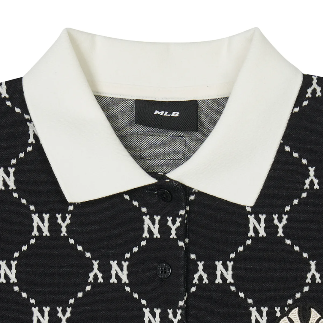  Áo Polo MLB [Nữ] - Diamond Monogram Jacquard Collared T-shirt NY - 3FPQM0243-50BKS 