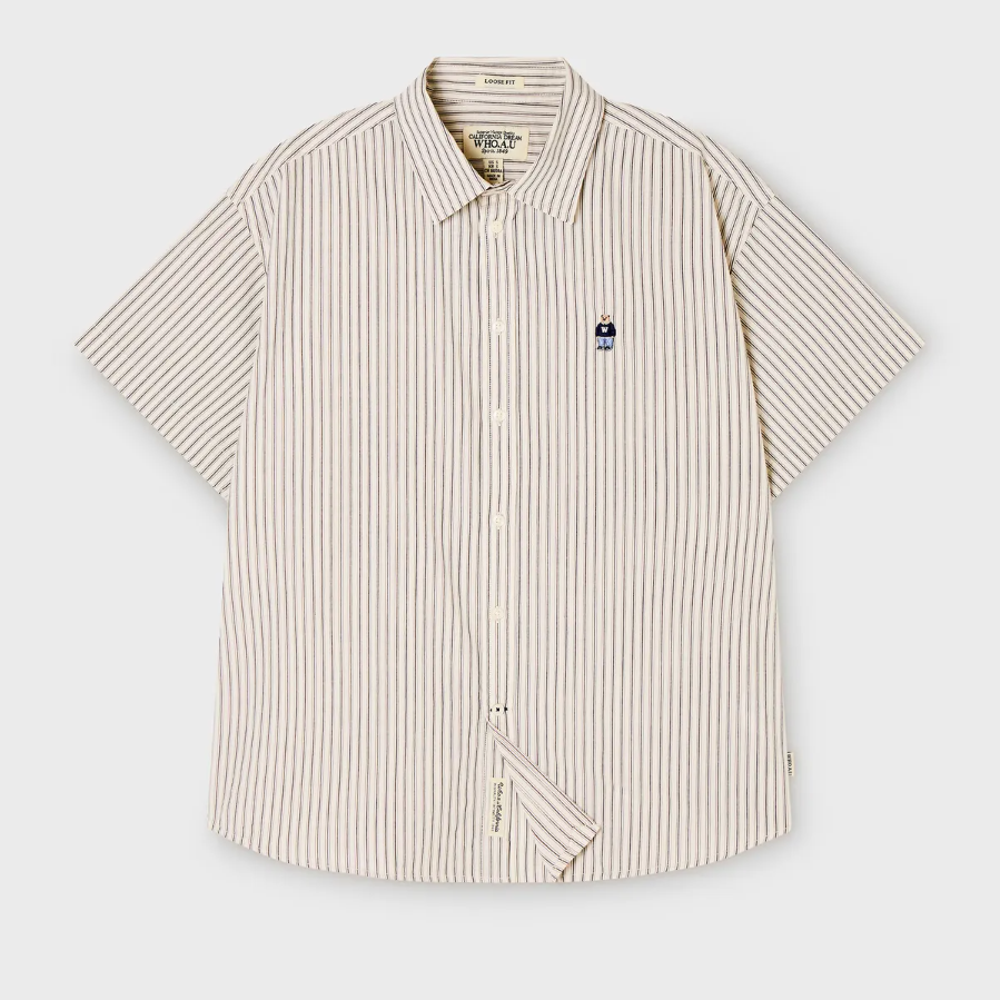  Áo Sơ Mi WHOAU [Unisex] - Steve Loose Fit Short Sleeve Shirts Stripe Mix - WHYAG2511F 
