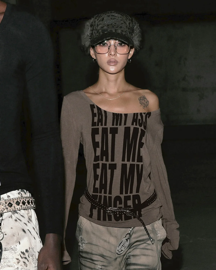  Áo Thun Dài Tay [Unisex] Badblood - [w-tee25-165] Eat Me Loose Fit Tee - Tobacco 