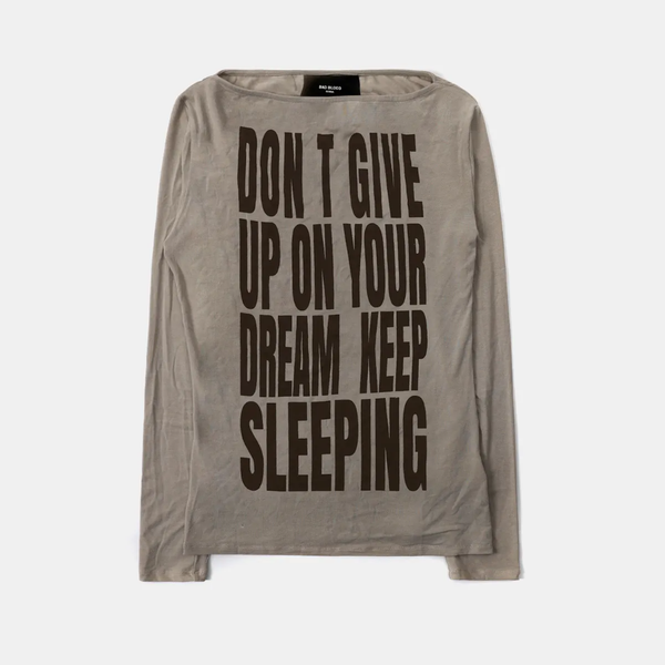  Áo Thun Dài Tay [Unisex] Badblood - [w-tee25-174] KEEP SLEEPING Boat Neck Loose Fit Tee - Sand 