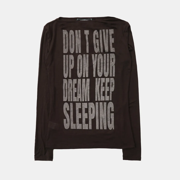 Áo Thun Dài Tay [Unisex] Badblood - [w-tee25-175] KEEP SLEEPING Boat Neck Loose Fit Tee - Chocolate 