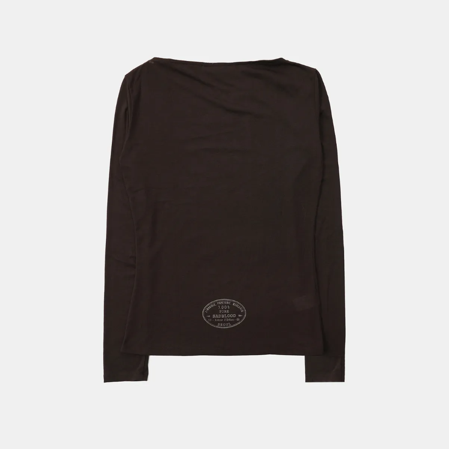  Áo Thun Dài Tay [Unisex] Badblood - [w-tee25-175] KEEP SLEEPING Boat Neck Loose Fit Tee - Chocolate 
