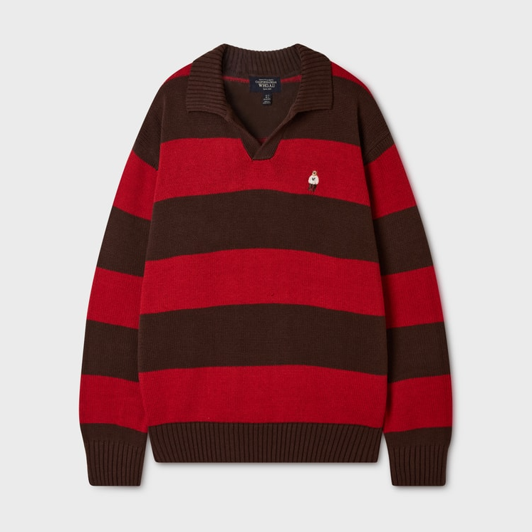  Áo Sweater Whoau [Unisex] - Steve Open Collar Stripe Pullover - WHKAG4951U 