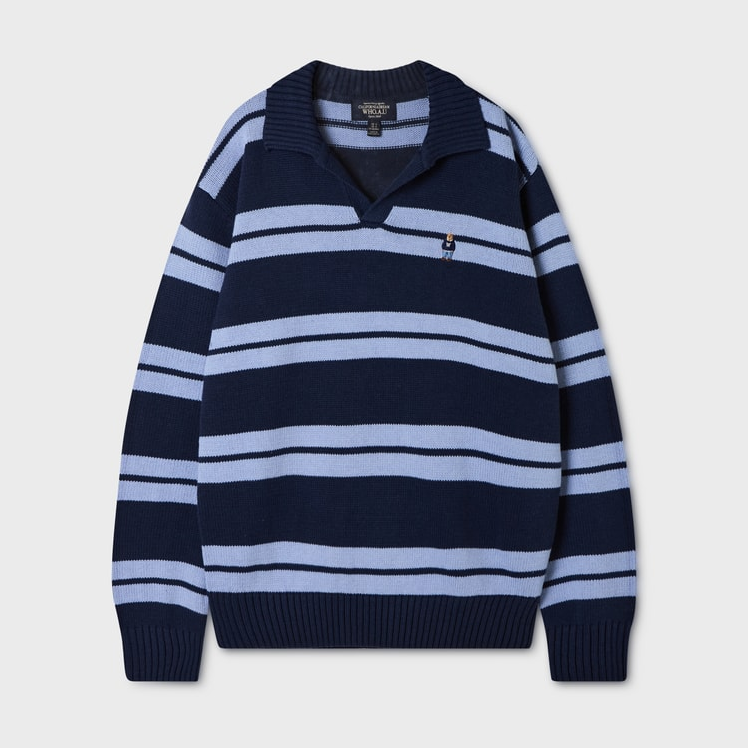  Áo Sweater Whoau [Unisex] - Steve Open Collar Stripe Pullover - WHKAG4951U 