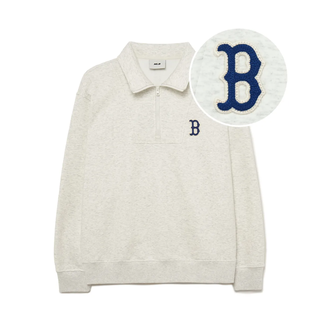  Áo Sweater MLB [Unisex] - Basic Small Logo Half-Zip Fleece-Lined Oversized Gray - 3AMTB1536-43MGL 